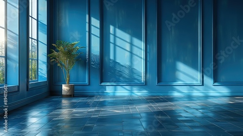 Wallpaper Mural Empty room with a blue wall and moving boxes on the floor. Torontodigital.ca