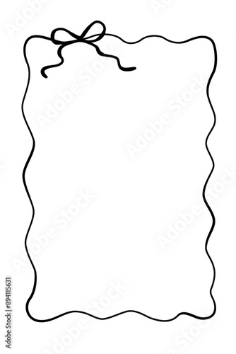 Black bows frame, Hand drawn ribbons border illustration.