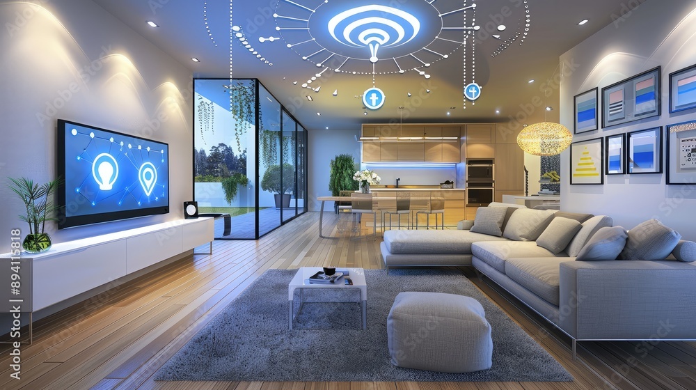 Modern Smart Living Room with Futuristic Design Modern Smart Living Room with Futuristic Design