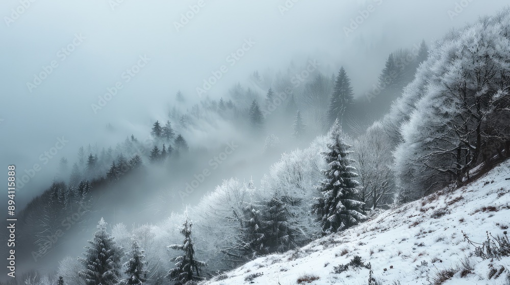Serene Winter Forest in Morning Fog Serene Winter Forest in Morning Fog