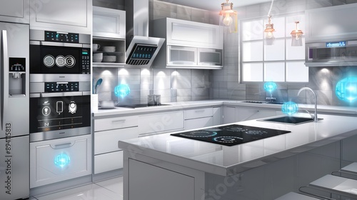 Futuristic High-Tech Smart Kitchen With Modern Appliances