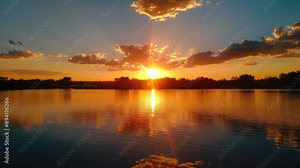 Naklejka premium Breathtaking Sunset Over Tranquil Lake