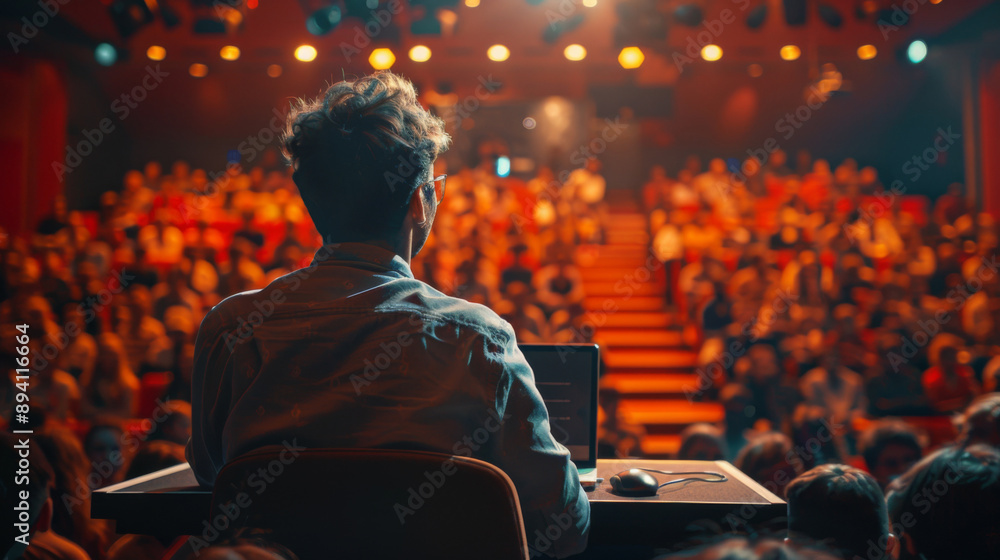 The Power of One: A Man Stands Tall, Laptop Amplifying his Voice The Power of One: A Man Stands Tall, Laptop Amplifying his Voice