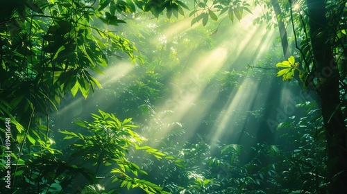 Enchanting Sunlight Through Tropical Jungle Canopy