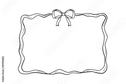 Black bows frame, Hand drawn ribbons border illustration.