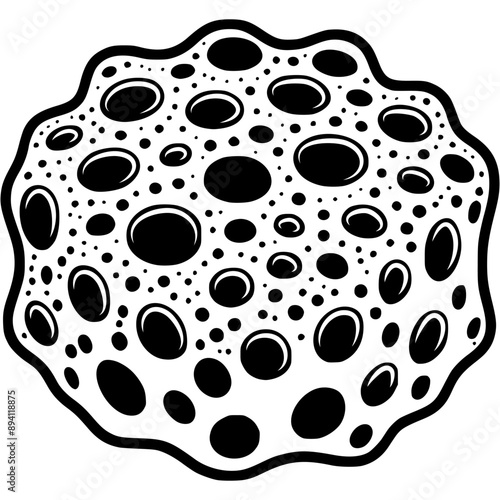 Coral sponge in monochrome. Porous animal coral. Simple minimalistic vector in black ink drawing on transparent background