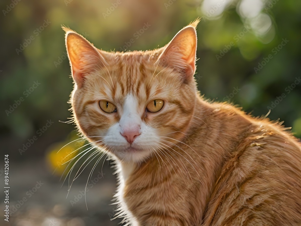 orange cat with blur background, orange cat is sitting and looking orange cat with blur background, orange cat is sitting and looking