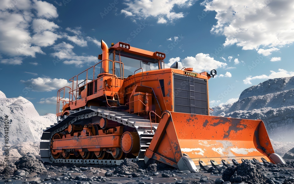 Orange Bulldozer in a Mining Site Orange Bulldozer in a Mining Site