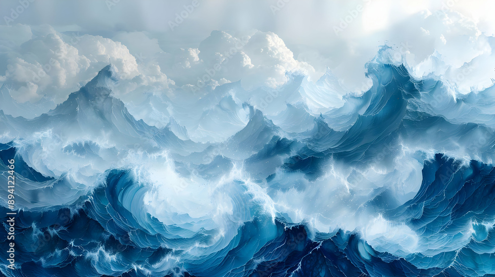 Ocean Waves Painting: Abstract Blue Art Ocean Waves Painting: Abstract Blue Art