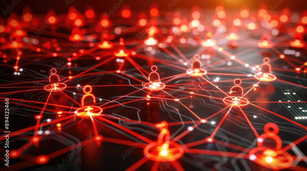 Conceptual art of a business network with glowing nodes and connections Conceptual art of a business network with glowing nodes and connections