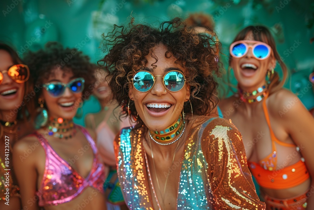 Obraz premium Group of Friends in Eccentric Festival Attire