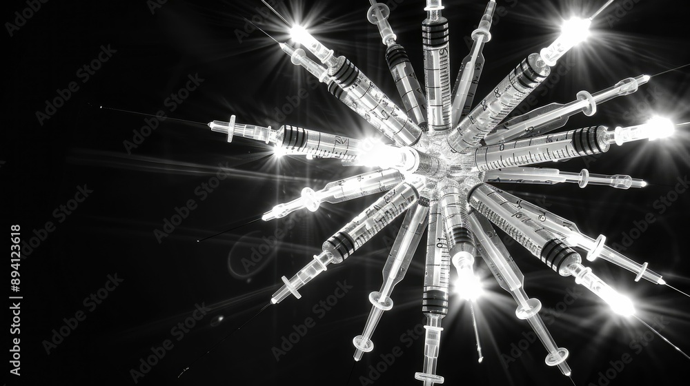 Obraz premium Creative arrangement of syringes creating a starburst effect
