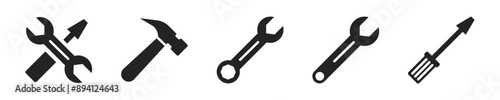 Repair icon set. Set of 5 icons related to screwdriver, wrench, hammer. Repair outline icons collection. Editable stroke. Vector illustration.