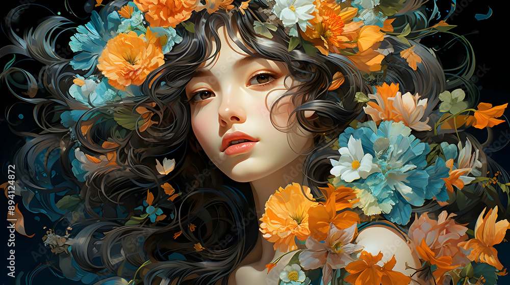 Floral Fantasy: Woman with Flowers Floral Fantasy: Woman with Flowers