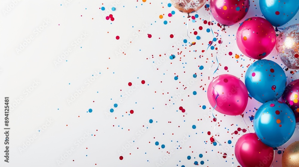 Festive Birthday Background with Balloons and Confetti on White Backdrop, Ideal for Adding Text or Images, Web Banner with Copy Space Festive Birthday Background with Balloons and Confetti on White Backdrop, Ideal for Adding Text or Images, Web Banner with Copy Space