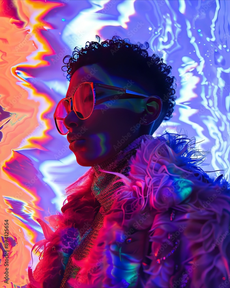 A portrait of a fashionable individual in a vibrant setting A portrait of a fashionable individual in a vibrant setting