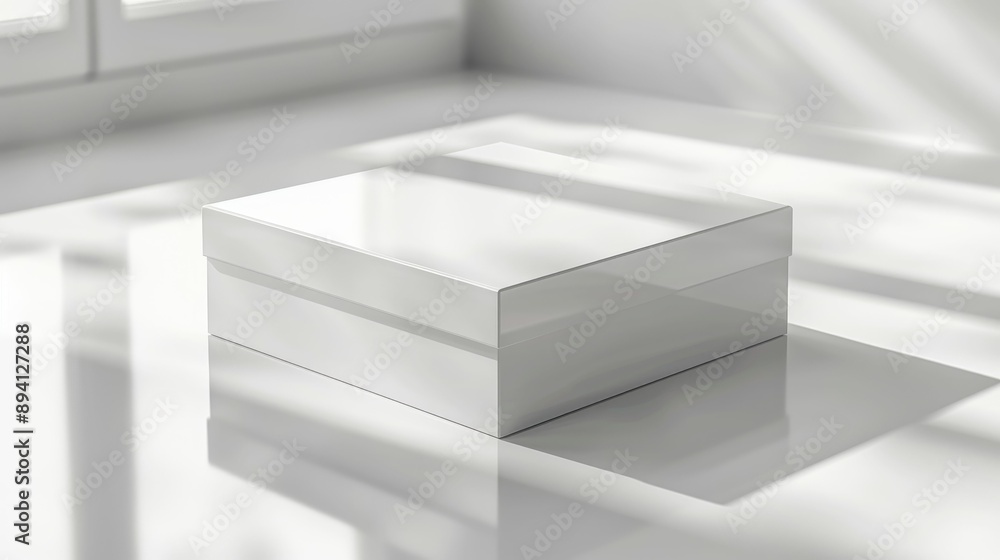 Empty box mockup with a mirrored reflection on a glass surface Empty box mockup with a mirrored reflection on a glass surface