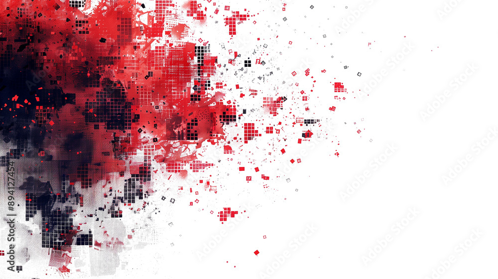 Red and black pixel explosion isolated on transparent background Red and black pixel explosion isolated on transparent background
