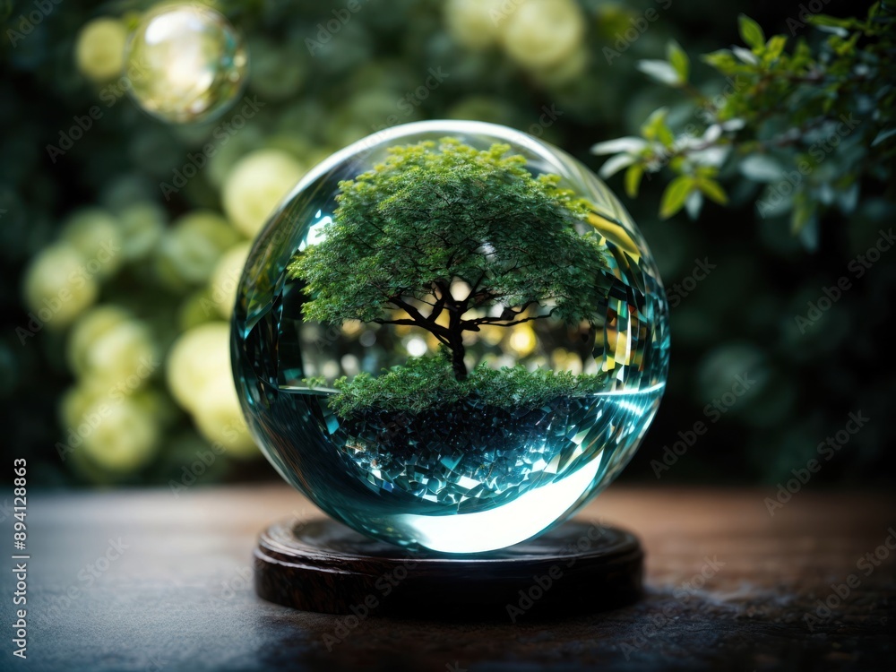 Earth crystal glass globe ball and growing tree Earth crystal glass globe ball and growing tree