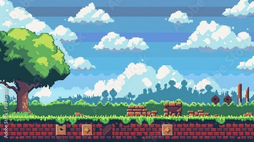 Level Up! Pixel Art Game Background for Retro Arcade Games