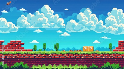 Level Up! Pixel Art Game Background for Retro Arcade Games