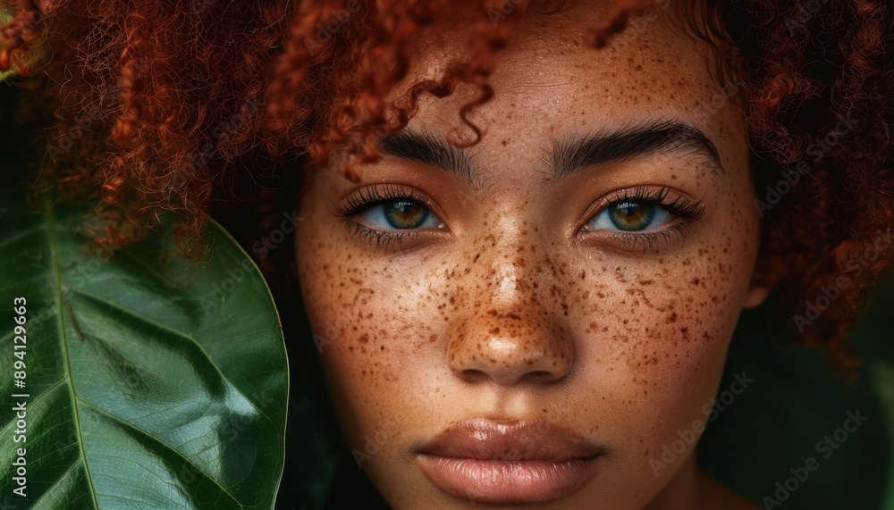 Close Up Portrait of Woman With Freckles and Green Eyes Close Up Portrait of Woman With Freckles and Green Eyes