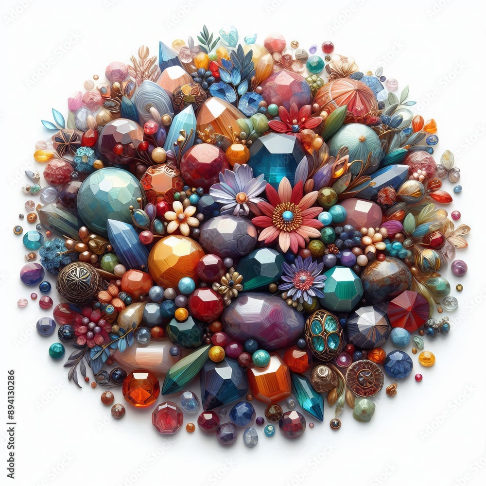 A pile of colorful gemstones, isolated on white background, phot A pile of colorful gemstones, isolated on white background, phot