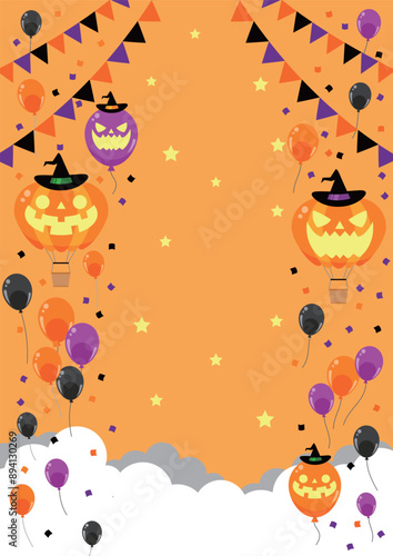 ハロウィン、ガーランド、風船、気球、イラスト、夜、縦