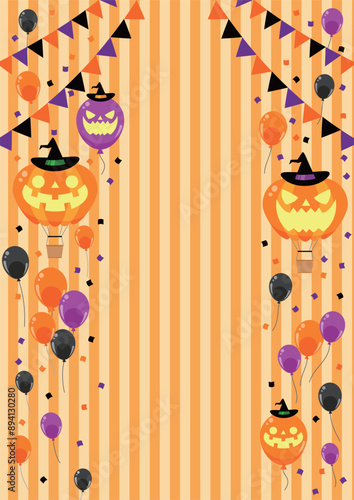 ハロウィン、ガーランド、風船、気球、イラスト、ストライプ、縦