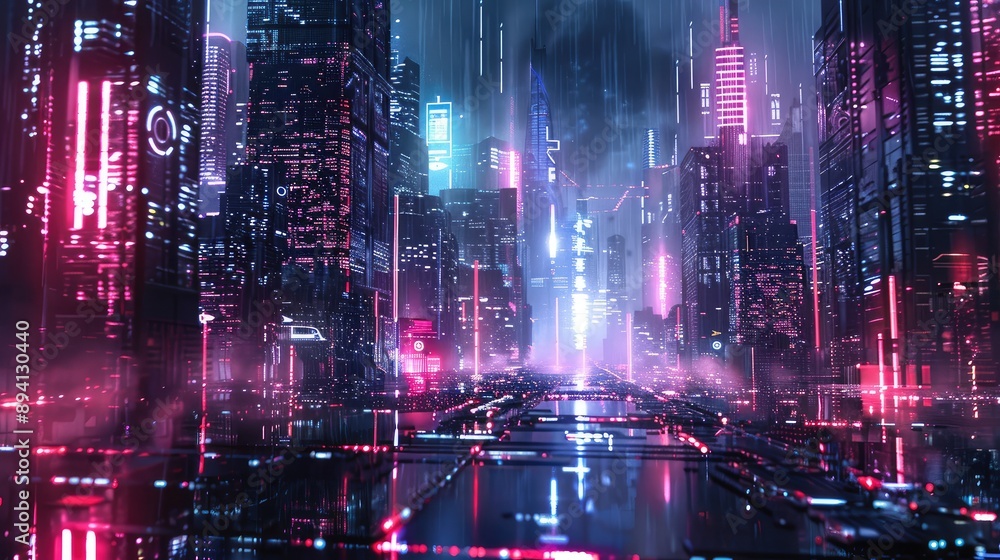 Neon-lit Cyberpunk Cityscape in the Rain Neon-lit Cyberpunk Cityscape in the Rain