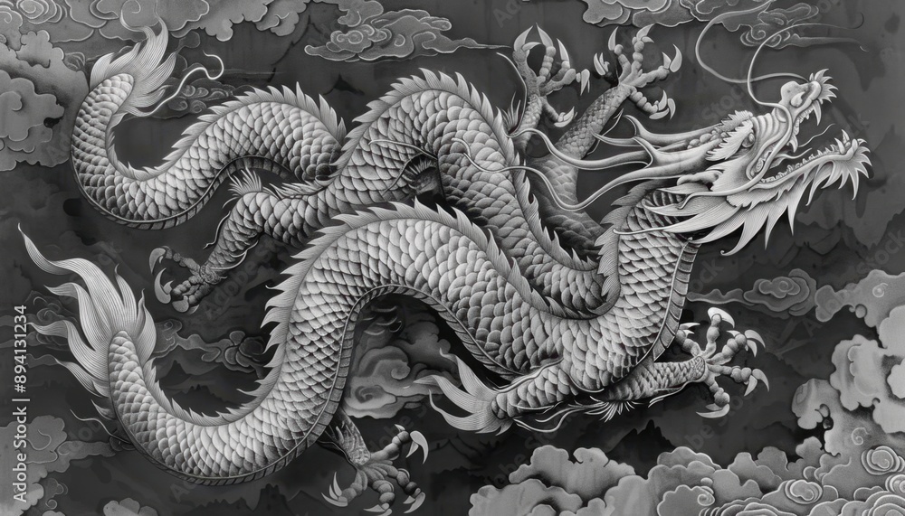 Carved Dragon Sculpture on a Chinese Temple Wall Carved Dragon Sculpture on a Chinese Temple Wall