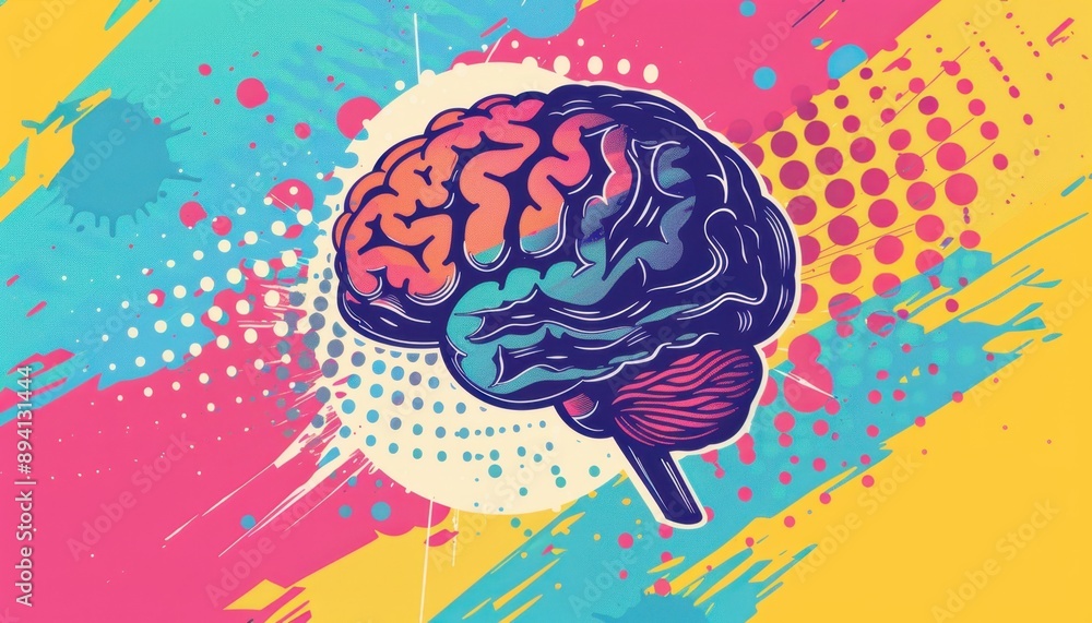 Colorful Illustration of a Human Brain on a Vibrant Background Colorful Illustration of a Human Brain on a Vibrant Background