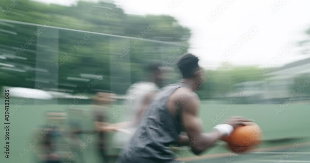 Basketball, sport and energy with a team of sports people playing a game on a court outside for fitness, health and exercise. Teamwork, training and workout with a male athlete and his friends Basketball, sport and energy with a team of sports people playing a game on a court outside for fitness, health and exercise. Teamwork, training and workout with a male athlete and his friends