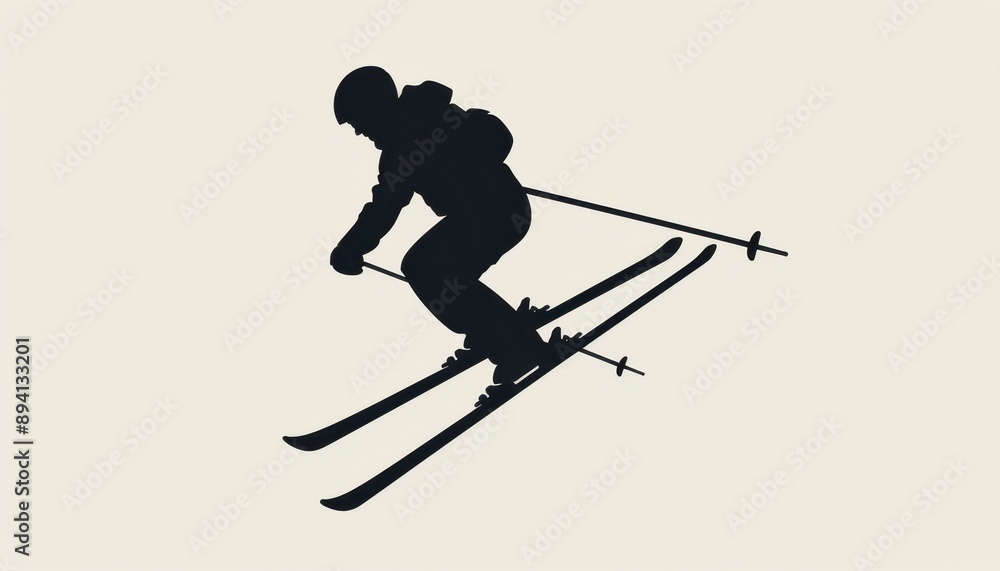 Silhouette of Skier Descending a Snowy Slope Silhouette of Skier Descending a Snowy Slope