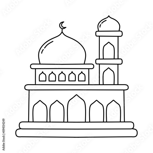 Mosque islamic building line art for coloring page activity 