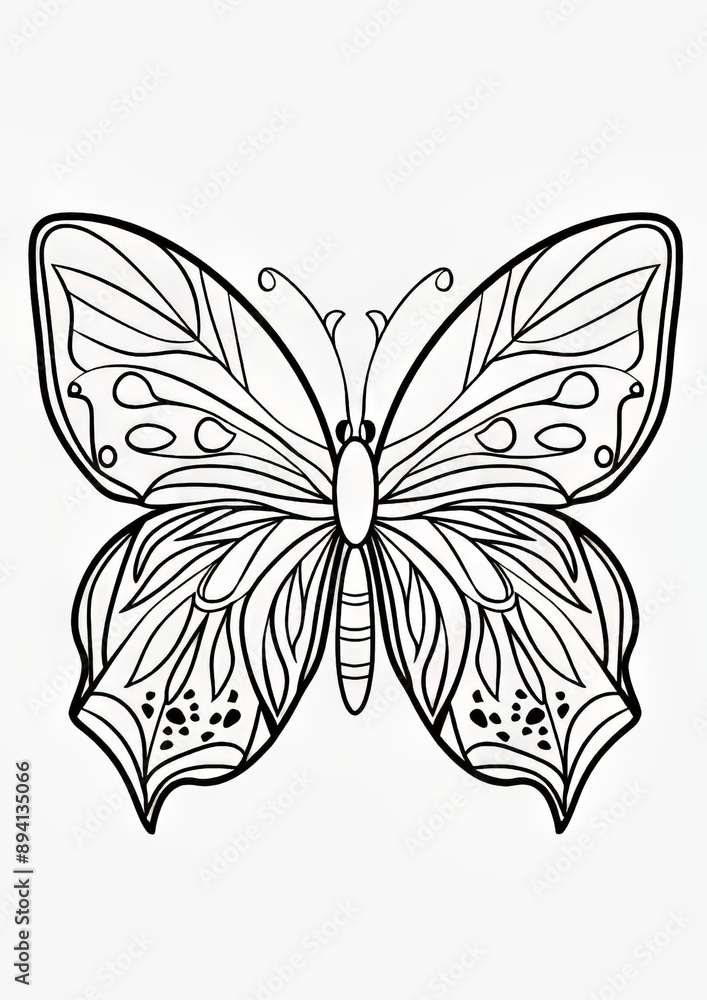 A black and white illustration of a butterfly with intricate details A black and white illustration of a butterfly with intricate details
