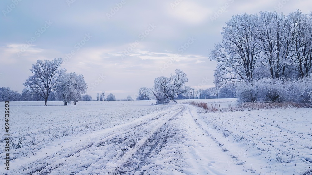 Beautiful Winter Field Blanketed in Snow with a Tranquil and Serene Atmosphere Beautiful Winter Field Blanketed in Snow with a Tranquil and Serene Atmosphere