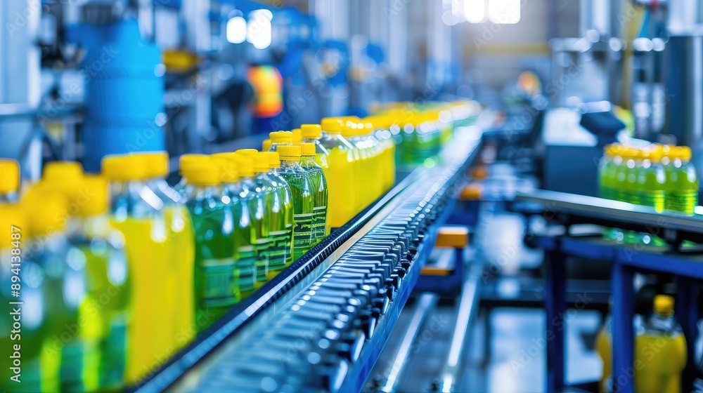 Automated Beverage Bottling Production Line in Factory Automated Beverage Bottling Production Line in Factory