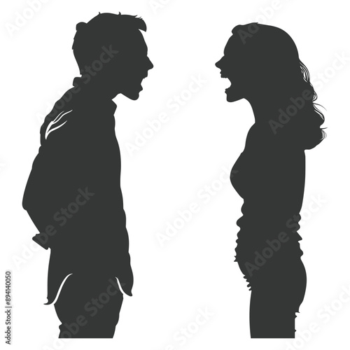 Silhouettes of a man and woman arguing, shouting at each other. Concept of conflict, anger, relationship problems.