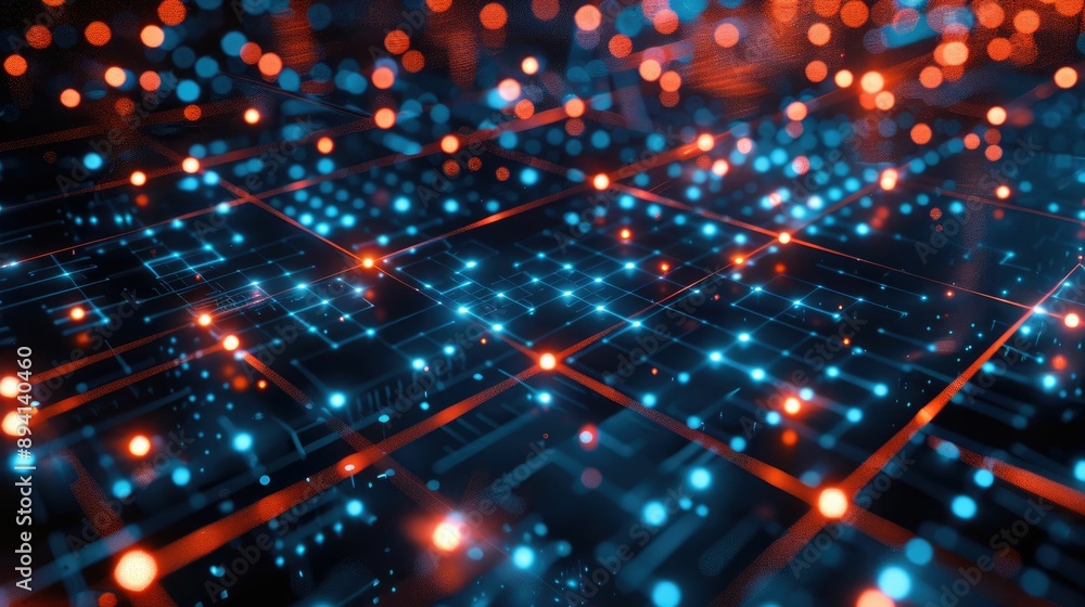 Obraz premium Futuristic mesh grid with glowing nodes