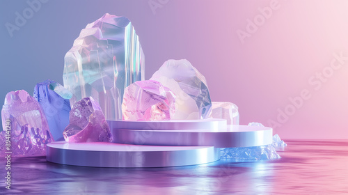 Purple room with crystals and stage