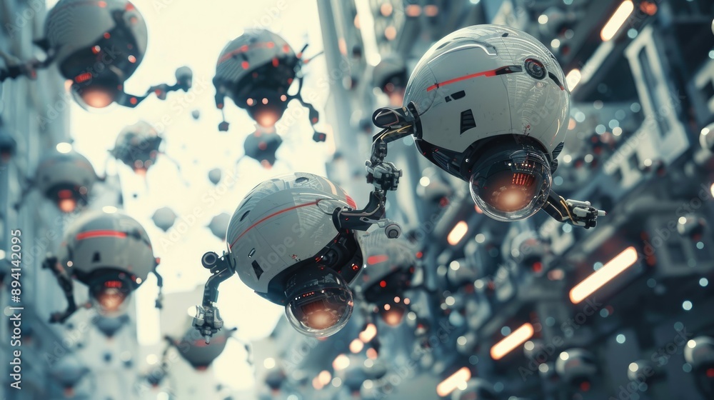 Futuristic robot parts assembling themselves in mid-air Futuristic robot parts assembling themselves in mid-air