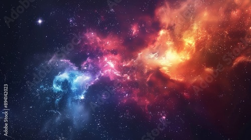 Colorful space galaxy cloud nebula with bright stars and cosmic dust, supernova background, astronomy and universe science concept, ideal for science and space-themed wallpaper and educational materia