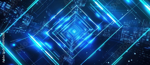 Wallpaper Mural Abstract Blue Neon Lines Digital Tunnel Background Torontodigital.ca