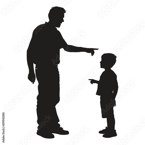 Silhouette of a father yelling at his son, family, argument, conflict