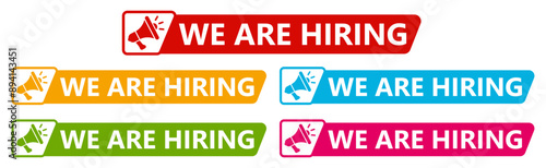 Hiring recruitment sticker sign set. we are hiring information label symbol template vector illustration