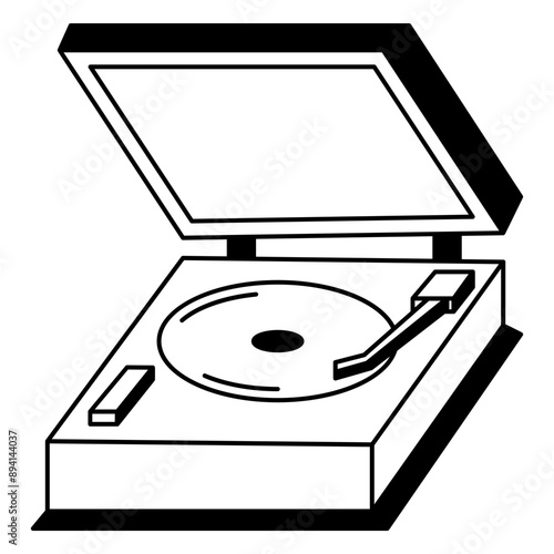 Truntable Music Player Doodle. vector illustration	