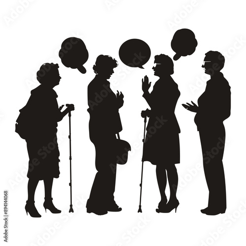 Silhouettes of four people in conversation, communication, group discussion