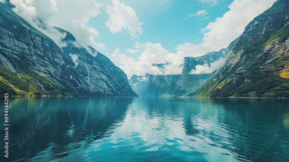 Obraz premium Stunning Fjord Landscape with Majestic Mountains