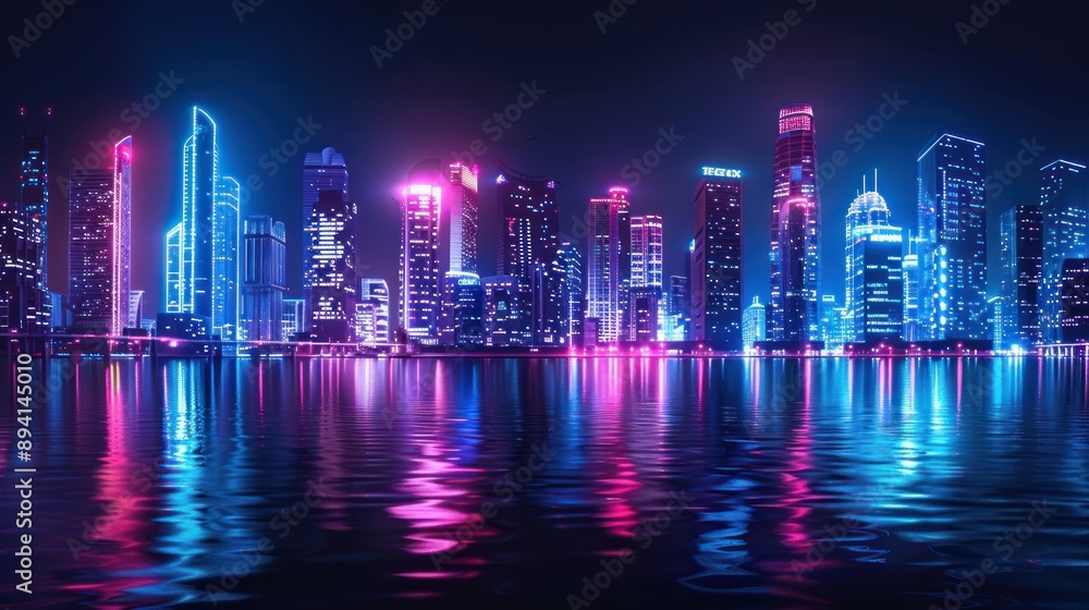 Fototapeta premium Neon Cityscape Reflection